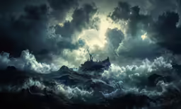painting of a ship in a storm