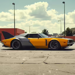 yellow sporty car parked in a parking lot