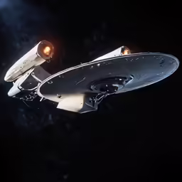 a spaceship ship in space with its light on