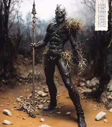 the action figure is holding two small torches