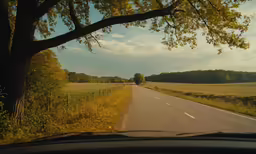 view from inside a vehicle while driving down the street