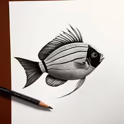 a fish with long tail is drawing something