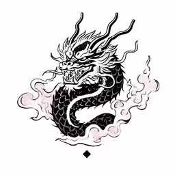 a dragon with clouds in the background