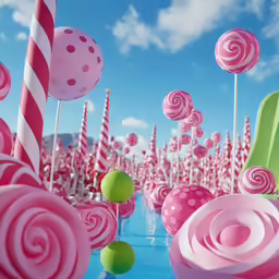 candy land is shown in this picture with pink lollipops
