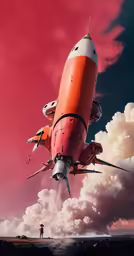 the space shuttle is flying in the clouds