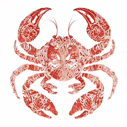 a red and white crab that is drawing