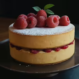 a layered cake is decorated with raspberries on top