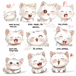 a cartoon picture of many cats making expressions