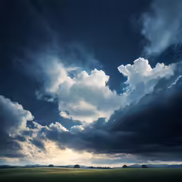 cloudy clouds above grassy field with trees in distance
