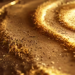 a golden colored plate has grass all around it