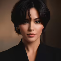 a woman with short hair is posing for the camera