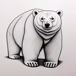 a picture of a white bear sitting on a gray floor,a drawing of a large white bear in a sketch style