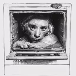 a child with mud on her face and hands in an open doorway