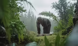 a man that is in the middle of some brush