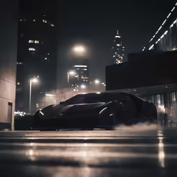a supercars driving through an airport during the night