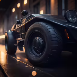 a batman car on a city street at night