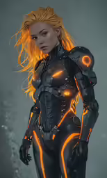 a woman with glowing orange light on her body