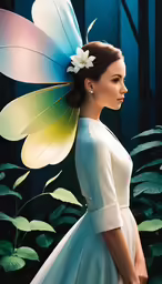 woman with flower hairpiece in the bushes