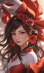 a pretty anime girl with flowers in her hair