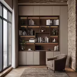 modern office with wooden and brown design