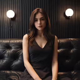 a girl sitting on top of a couch in a living room
