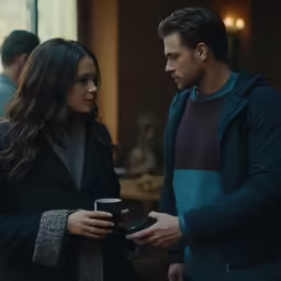 two people standing together looking at something