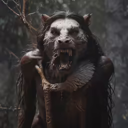 a person dressed as an animal in the woods