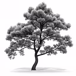 black and white tree silhouette isolated against a white background