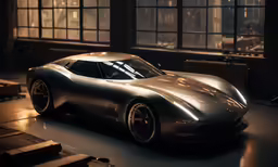 a very nice looking car parked in a warehouse