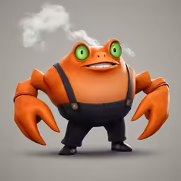3d cartoon character, wearing overalls, smoking a cigarette
