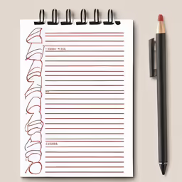 a spiral notebook lined with lines and a red pen