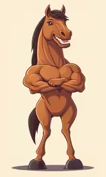 a horse standing with his arms crossed and looking like he is flexing