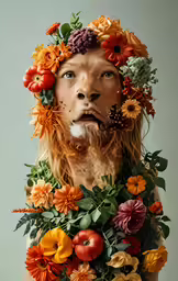 a strange woman with flowers all over her body