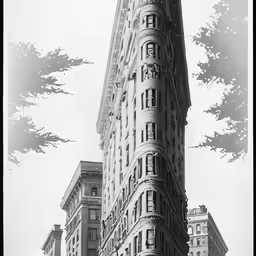 a black and white photo of the corner of an old building