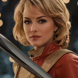 an image of a woman wearing a red outfit