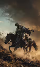 two men are riding horses on a hill
