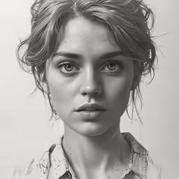 a black and white photo of a woman with hair in waves