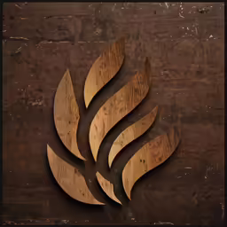 a wood carving style logo design on a wall