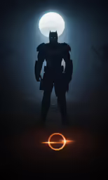 the batman stands in front of a full moon