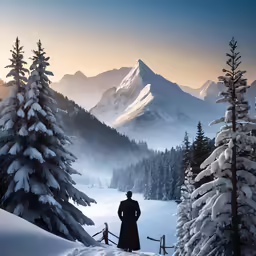 a man standing on top of a snow covered hillside