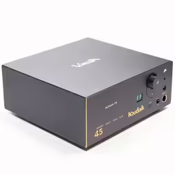 the front view of a black ampbox with two different outlets