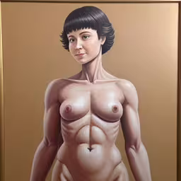 a painting of a woman with an unshapped chest,a painting with a woman naked on the wall