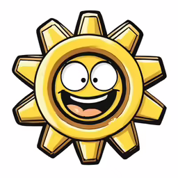 a cartoon sun face is smiling and holding a camera