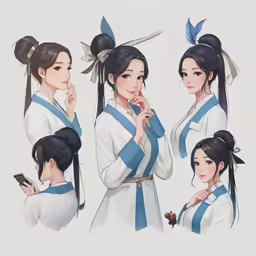 an anime woman with a ponytail and an arm length blouse