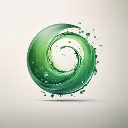 green, green logo with water splashes,water bubbles and spray on top of an abstract green object