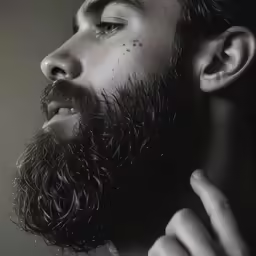 a man with beard is combing his hair