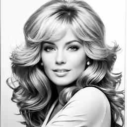 a woman with long hair in black and white