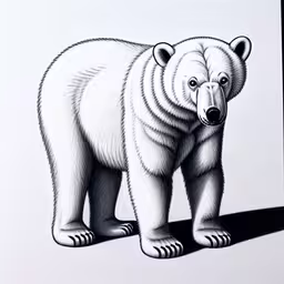 a black and white photo of a polar bear,an art print of a polar bear on paper