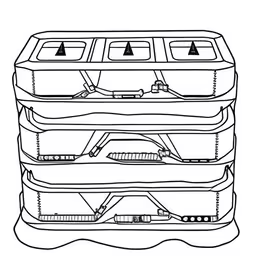 a four layered box with the bottom compartment open,a large container with many compartments on top