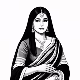 a portrait drawing of a woman in a saree